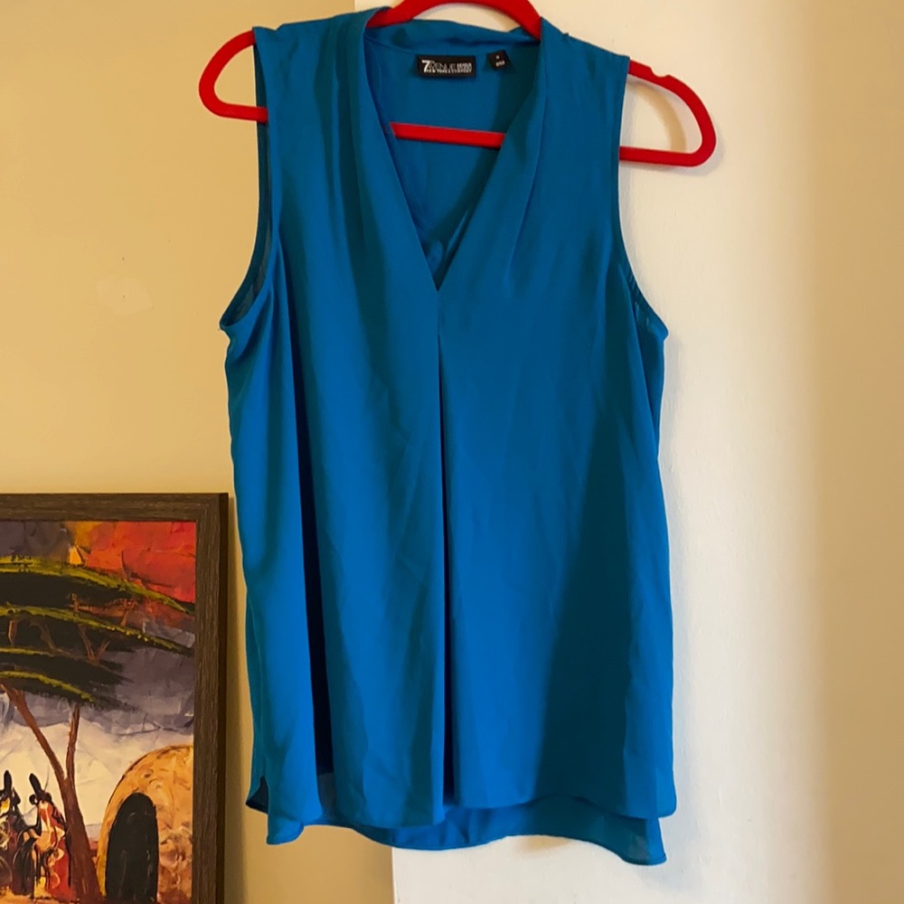 Blue sleeveless v-neck blouse